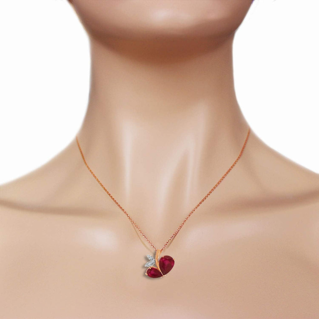 Galaxy Gold GG 5.36 CT. 14k Yellow Gold Modern Heart Necklace Diamonds Rubies