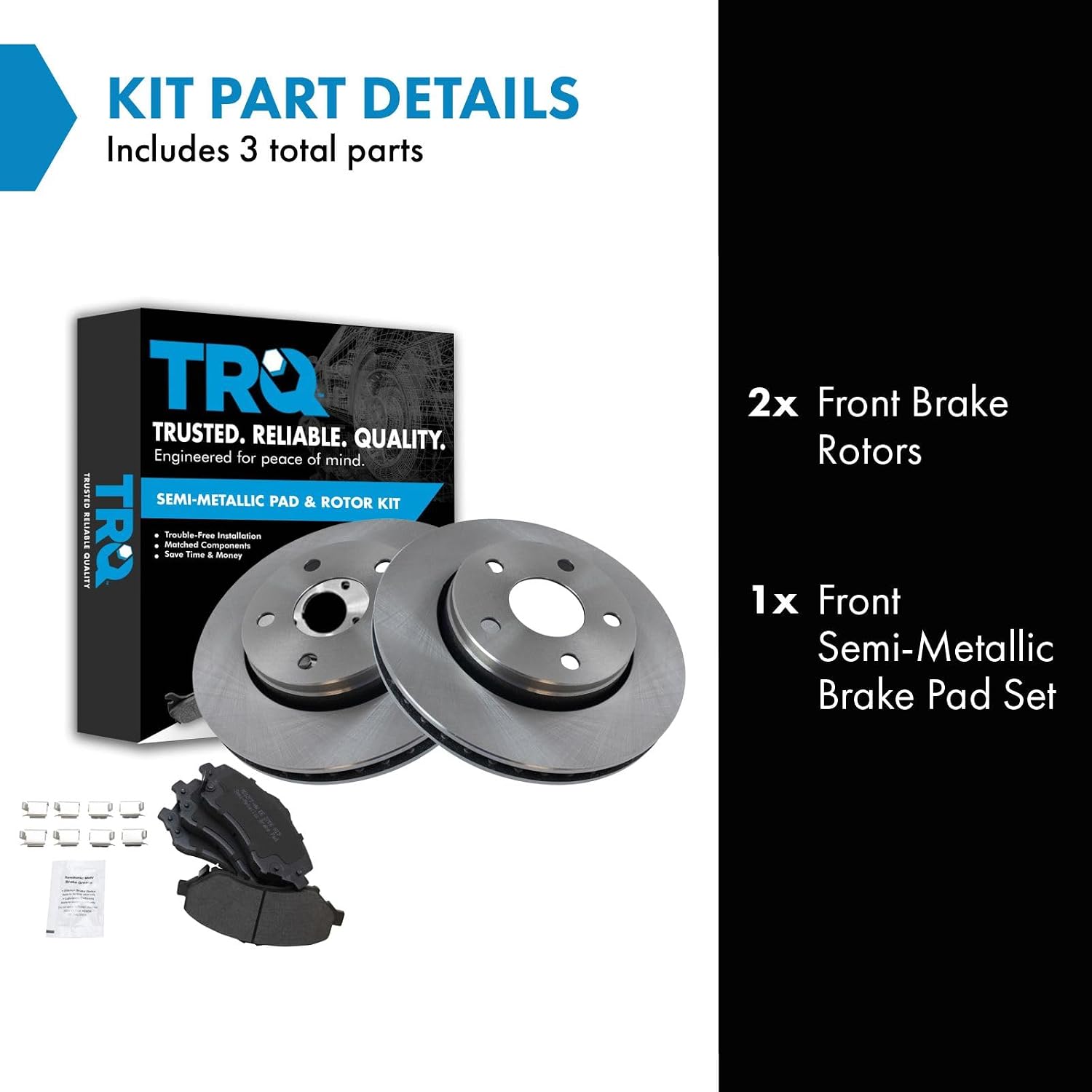 TRQ Front Brake Pad and Rotor Set Semi Metallic Vented Rotors Compatible with 2007-2017 Jeep Wrangler 2018 Wrangler JK