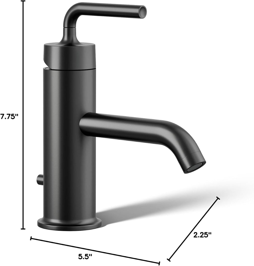 KOHLER K-14402-4A-BL Purist® Single-Handle Bathroom Sink Faucet, Straight Lever Handle, Bathroom Faucets, 1.2 GPM, Matte Black