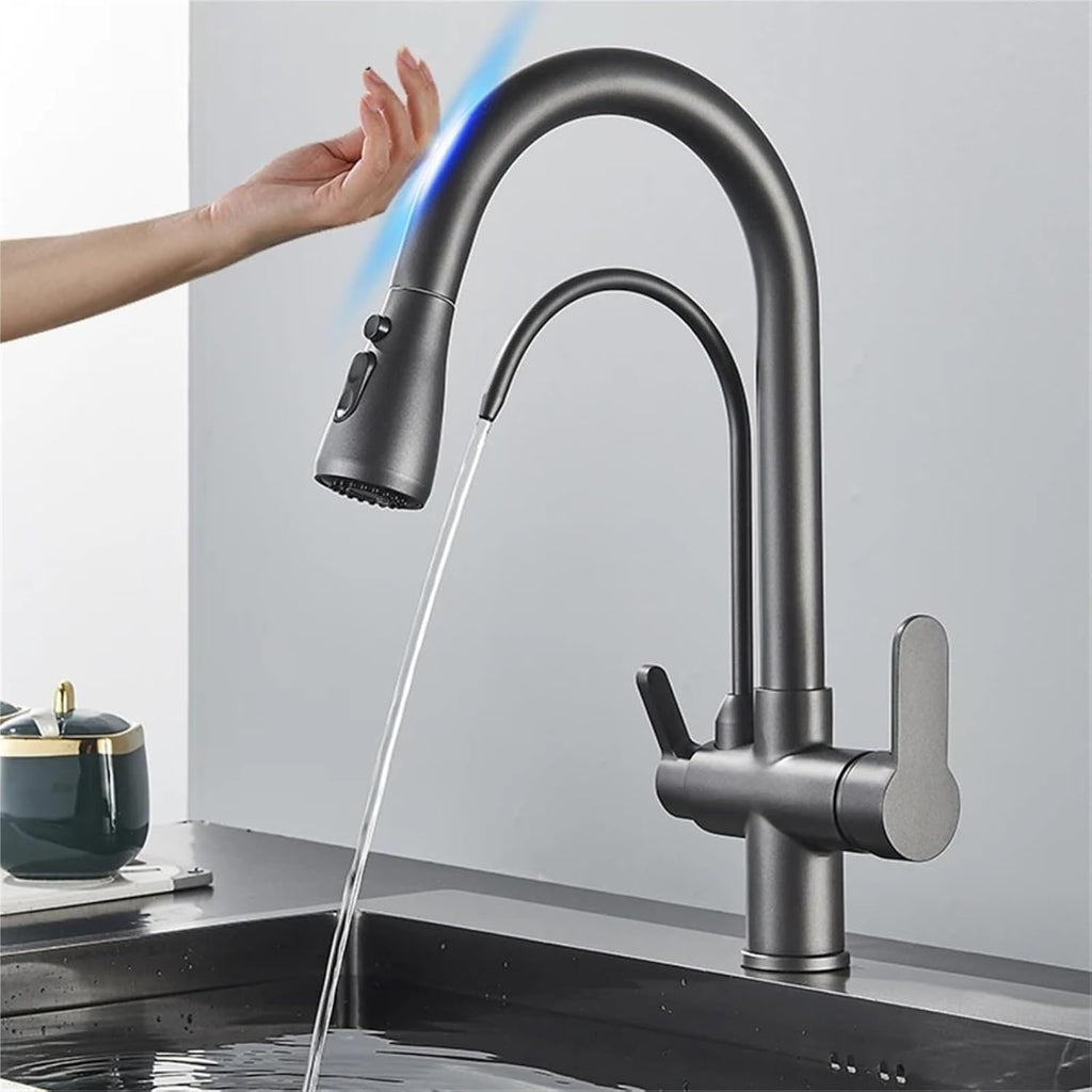 Smart Sensor Pure Water Kitchen Faucet 2 Model Spout Taps Deck Mount Daul Handle Filtered Cold Hot Water Mixer(Gray)