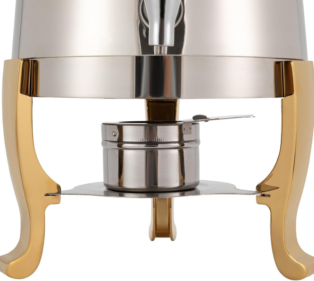 Hot Beverage Dispenser Chafer Urn with Fuel Holder, 13L Stainless Steel Tea Water Coffee Chafer Urn Drinks Dispensers Can with Faucet for Party Buffet Catering, Gold