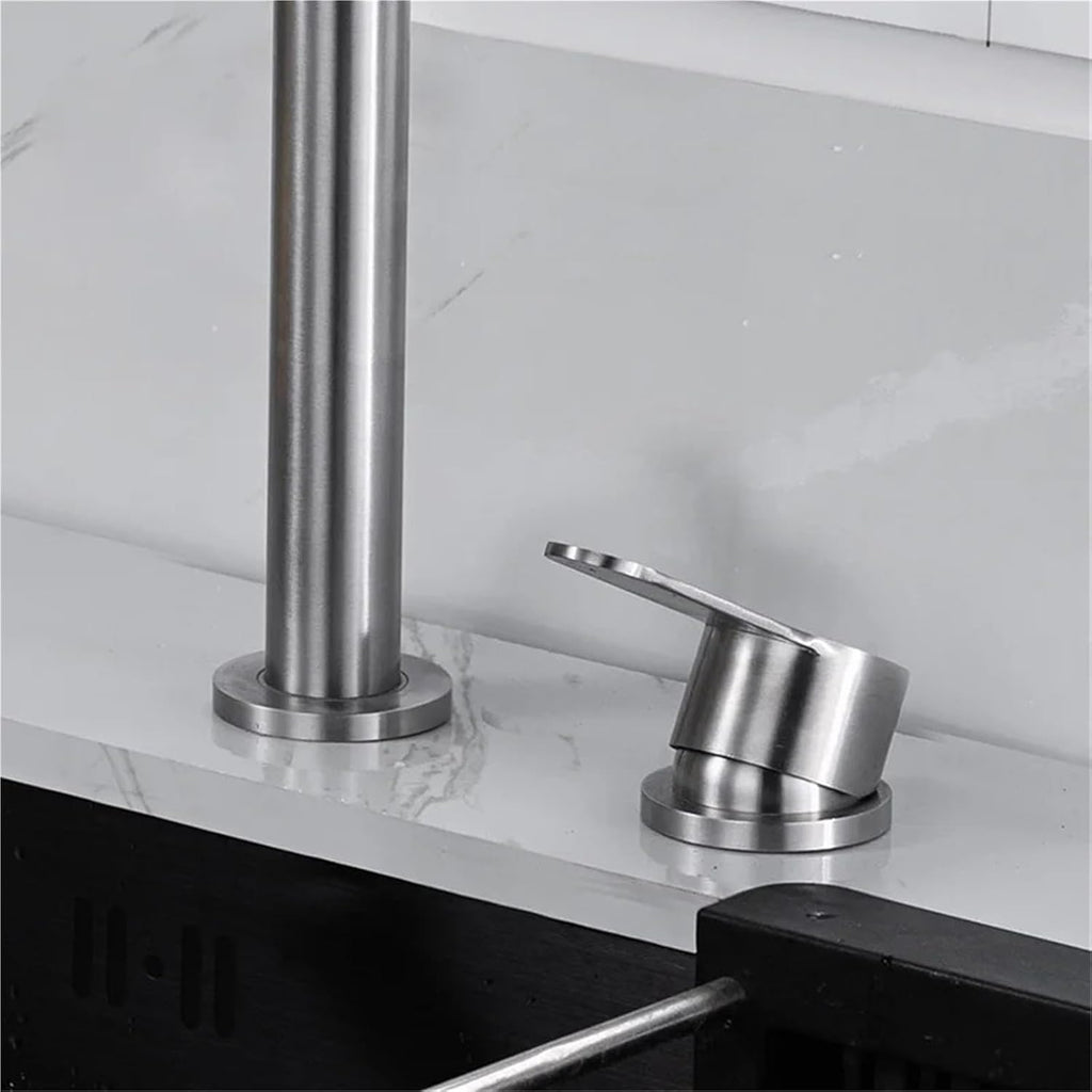 Kitchen Faucet Single Handle Two Hole Hidden Lifting Faucet Invisible Black Sink Tap Cold Hot Water Mixer 360 Rotating(Brushed)