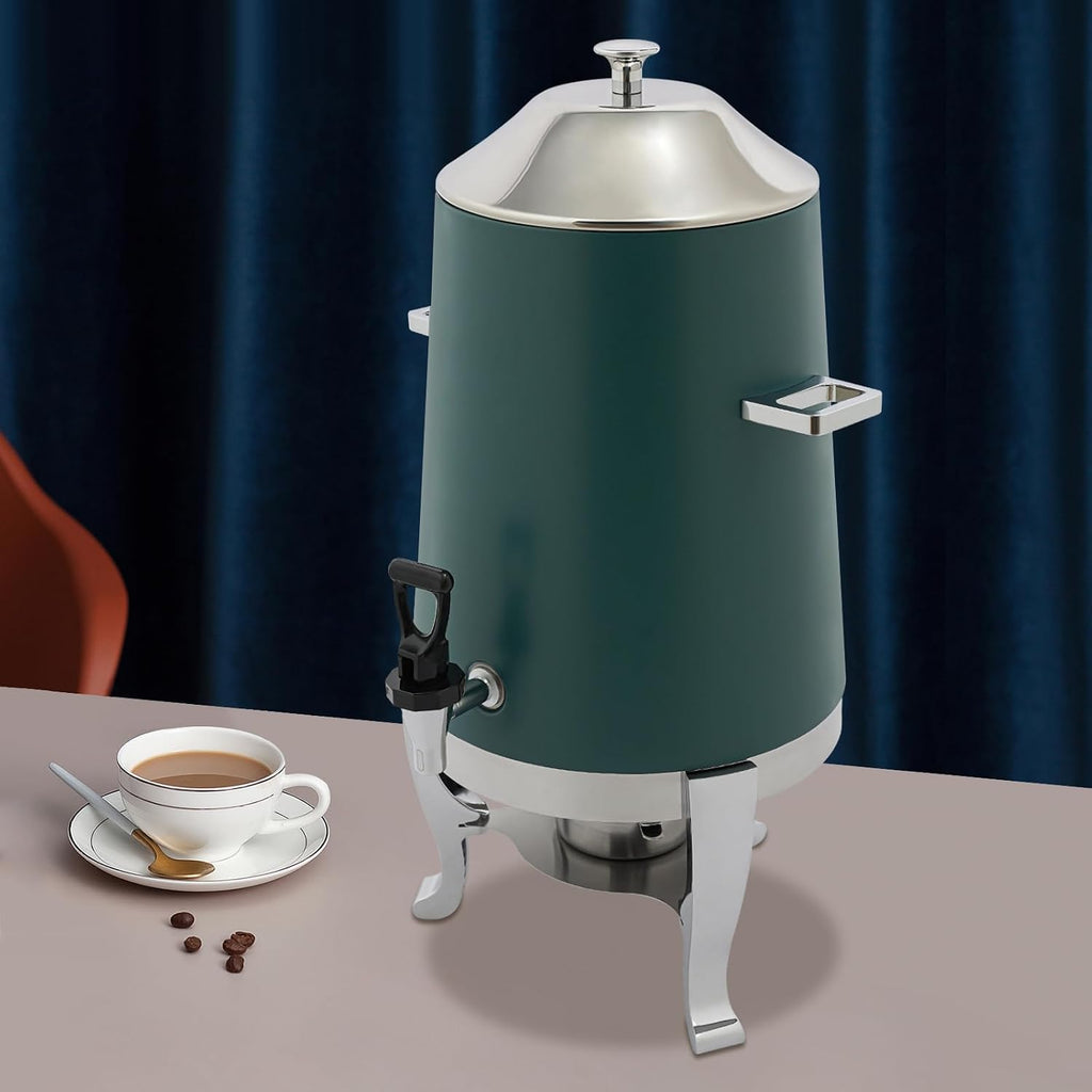Coffee Urn With Fuel Holder, 3.5 Gallon/13L Stainless Steel Beverage Dispensers for Coffee Tea Hot Water, Hot Drink Dispenser with Stand, Chafer Urn with Spigot for Parties Catering (Green)