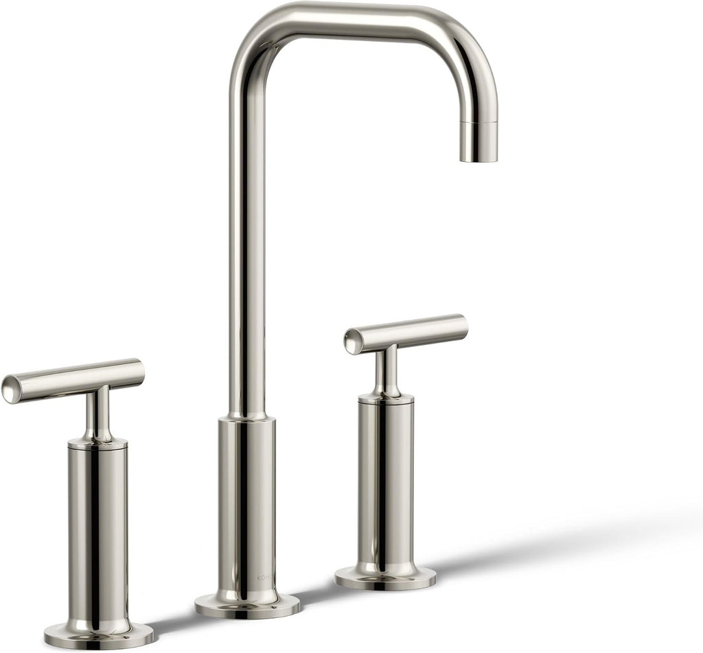 KOHLER K-14408-4-SN Purist® Widespread Bathroom Sink Faucet, 3-Hole, Widespread High Lever Handles and High Gooseneck Spout, 1.2 GPM, Vibrant Polished Nickel