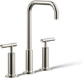 KOHLER K-14408-4-SN Purist® Widespread Bathroom Sink Faucet, 3-Hole, Widespread High Lever Handles and High Gooseneck Spout, 1.2 GPM, Vibrant Polished Nickel