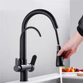 Filter Kitchen Faucet Brass Kitchen Faucet with Pure Water Pull Out Rotatble Hot Cold(Matte Black)