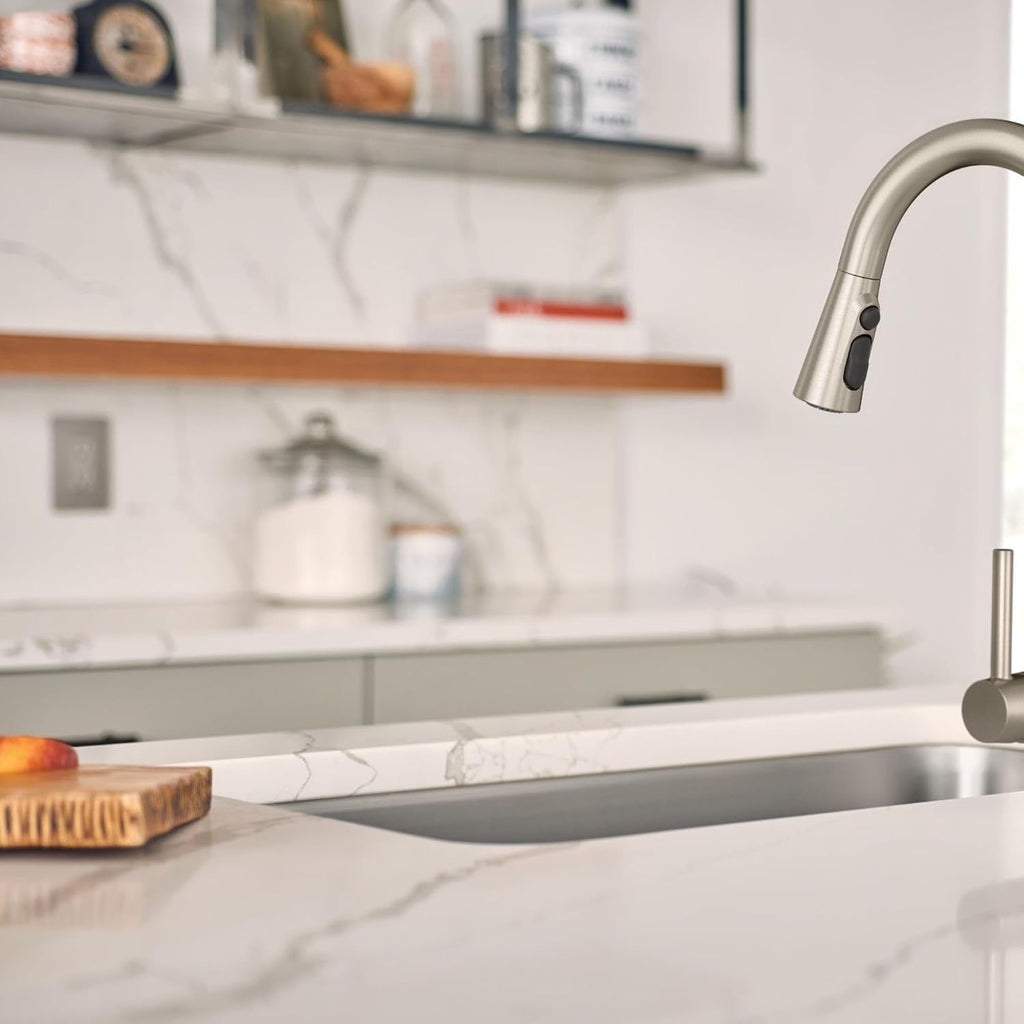 Moen Sleek Spot Resist Stainless One-Handle Single-Hole Pulldown Kitchen Faucet with PowerBoost Technology for Faster Water Flow, 7864SRS