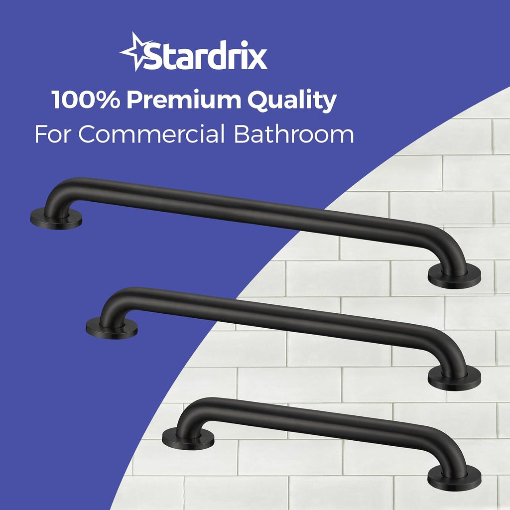 Stardrix Grab Bar Bundle for ADA Compliance, Matte Black Stainless Steel Grab Bar Set for Commercial and Residential Restrooms, 1.5' Diameter - 18', 36', 42' - Pack of 3