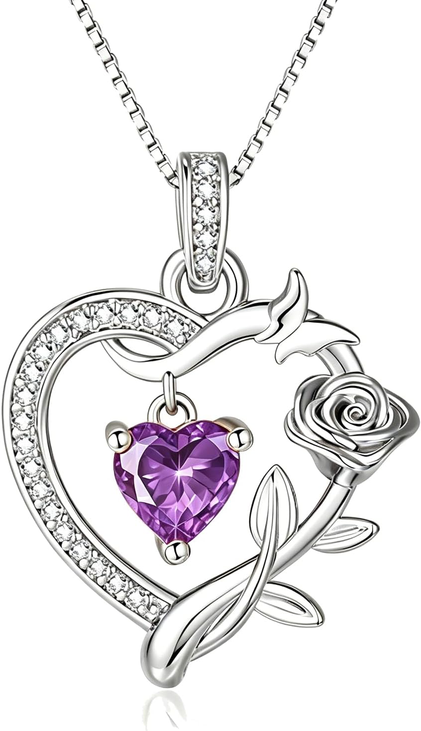 HeartMelody Heart Necklaces for Women Gold,14k 18K White Gold Plated Dainty Rose Butterfly Necklace with Garnet Birthstone Pendant Necklace Everyday Jewelry Birthday Christmas Gifts for Women Mom Her
