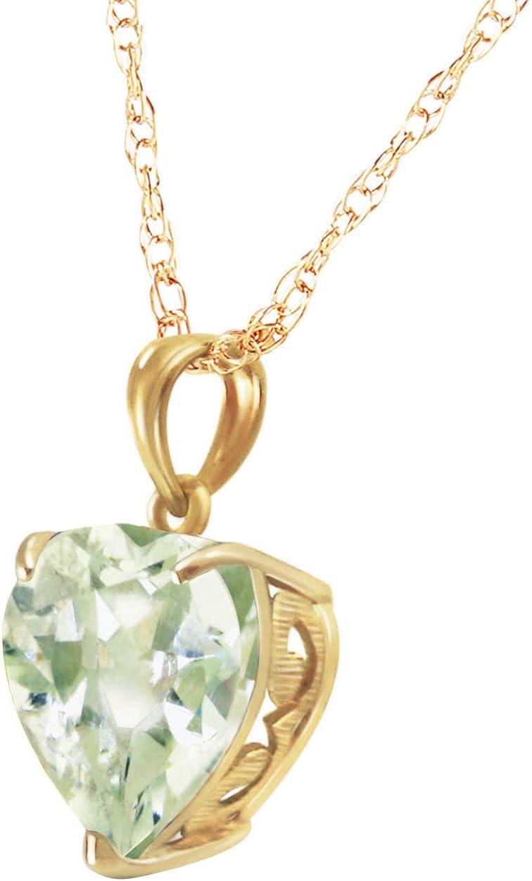 Galaxy Gold GG 3.1 Carat 14k Solid Gold Necklace with Natural Heart Shaped 10 mm Green Amethyst