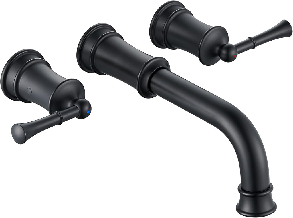 High Flow Wall Mount Tub Filler with Rough-in Valve, Wall Mount Tub Faucet, Brass Roman Bathtub Faucet 2 Handle with 360° Swivel Spout, Matte Black(B2306-BK)
