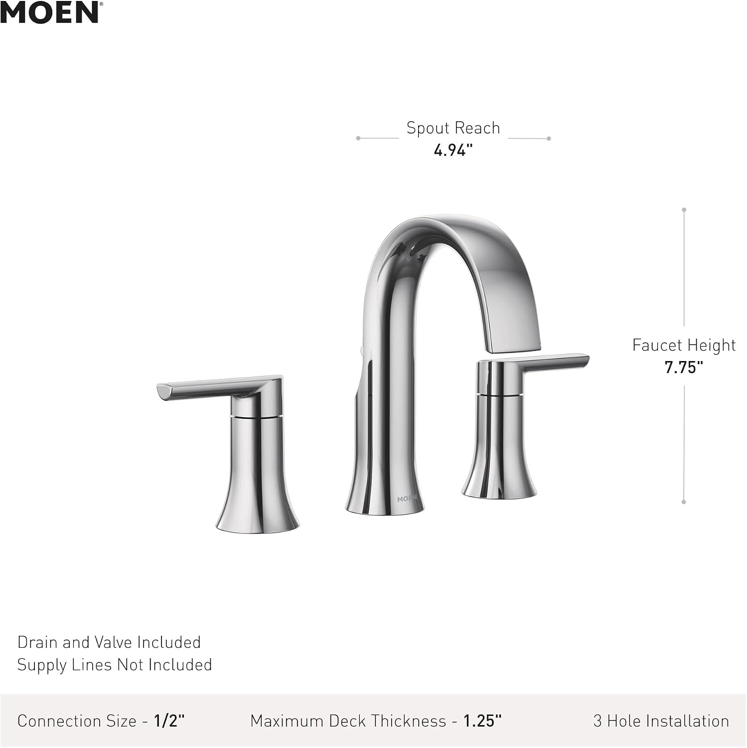 Moen Doux Matte Black Two-Handle Modern Widespread Lever Handle Bathroom Faucet Trim Kit, Valve Included, TVS6925BL