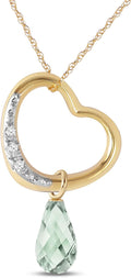 Galaxy Gold GG 14K Gold Open Heart with Genuine Diamond and Green Amethyst Pendant Necklace