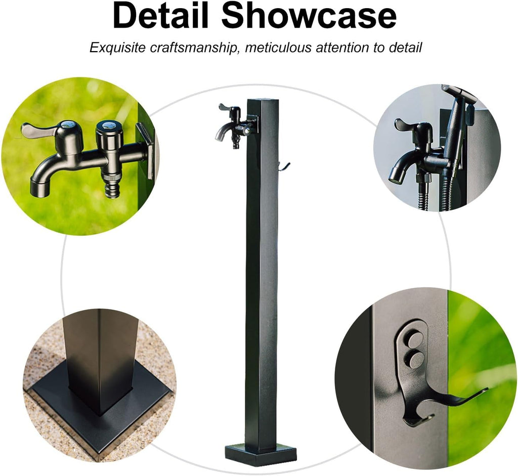 304 Stainless Steel Vertical Garden Water Column, Decorative Feature Fountain Water Dispenser Hydrant, Free-Standing Outdoor Faucet with Hook(Black,950mm/37.4in)
