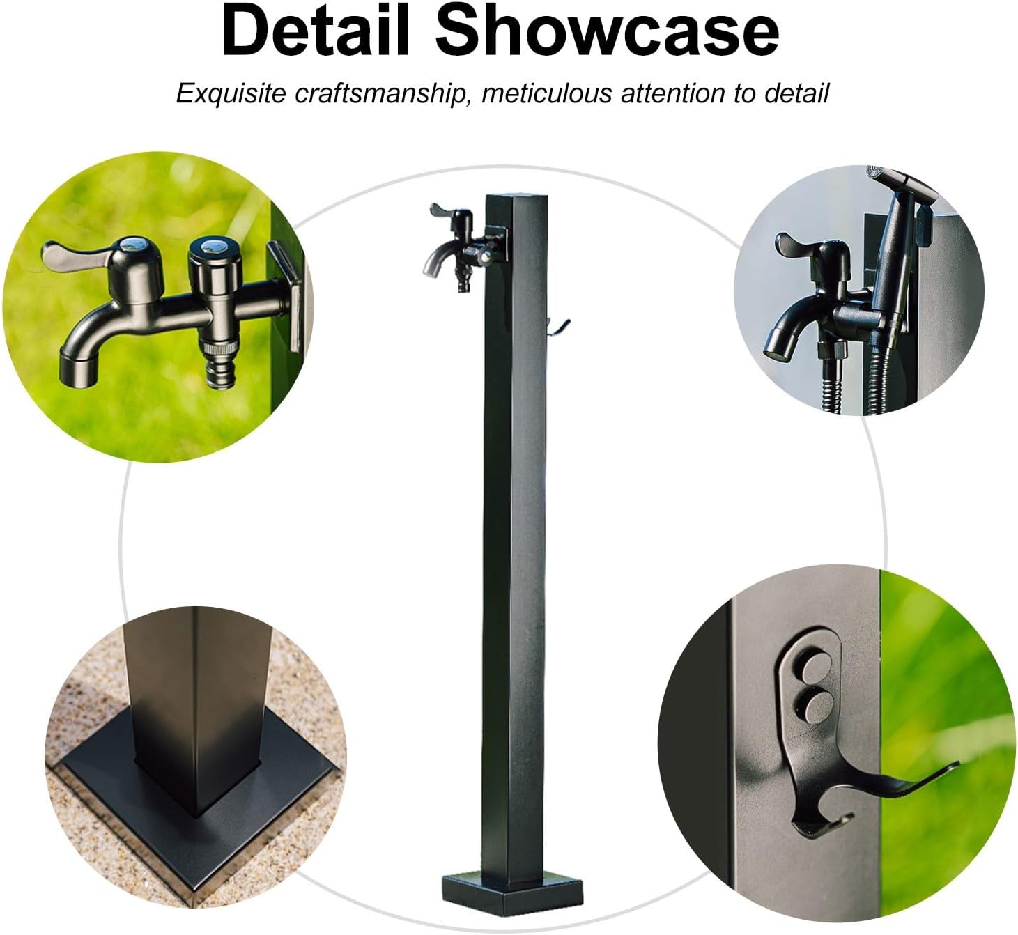 304 Stainless Steel Vertical Garden Water Column, Decorative Feature Fountain Water Dispenser Hydrant, Free-Standing Outdoor Faucet with Hook(Black,950mm/37.4in)