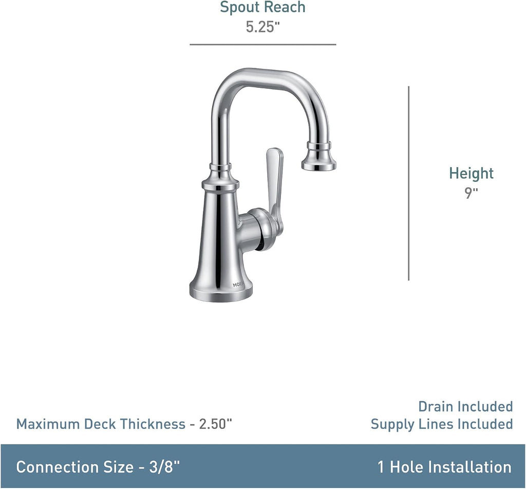 Moen S44101BL Colinet One-Handle Single Hole Traditional Bathroom Sink Faucet, Matte Black