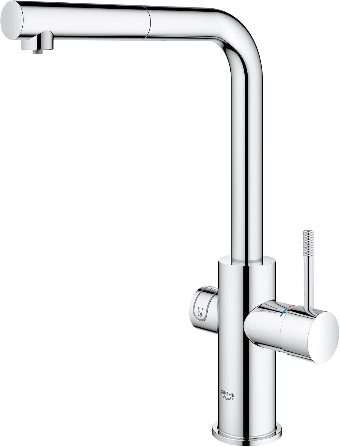 GROHE 31608002 Blue Single-Handle Pull-Out Kitchen Faucet Single Spray with Chilled & Sparkling Water, 1.75 GPM