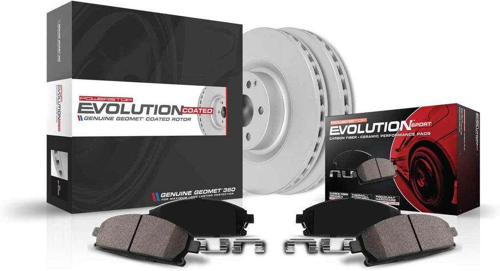 PowerStop Front Brake Kit for Audi A3 2015-16 |A3 Quattro 2015-18 |A3 Sportback e-tron 2016-18 - Fully-Coated Disc Rotors with Z23 Carbon-Fiber Ceramic Brake Pads Upgrade, CRK7080