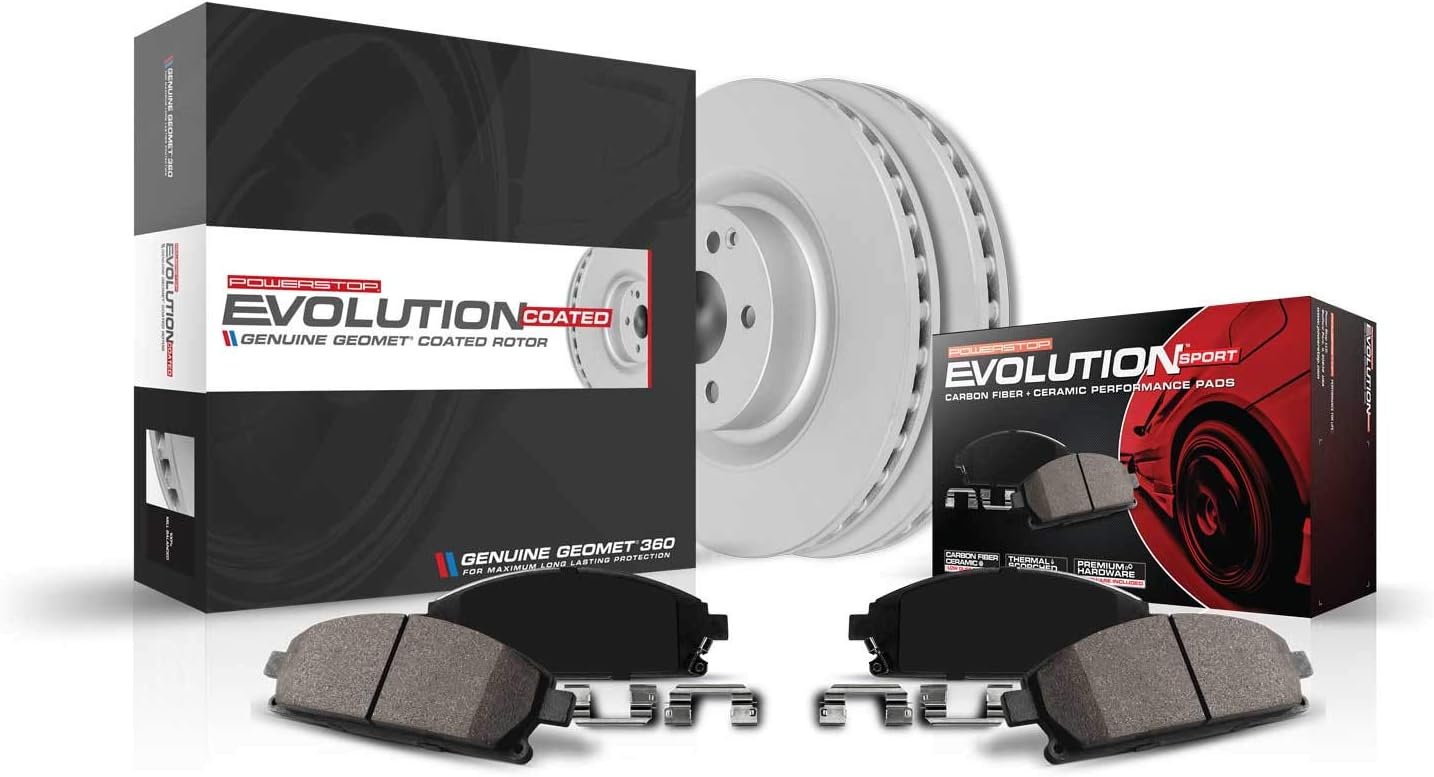PowerStop Front Brake Kit for Audi A3 2015-16 |A3 Quattro 2015-18 |A3 Sportback e-tron 2016-18 - Fully-Coated Disc Rotors with Z23 Carbon-Fiber Ceramic Brake Pads Upgrade, CRK7080