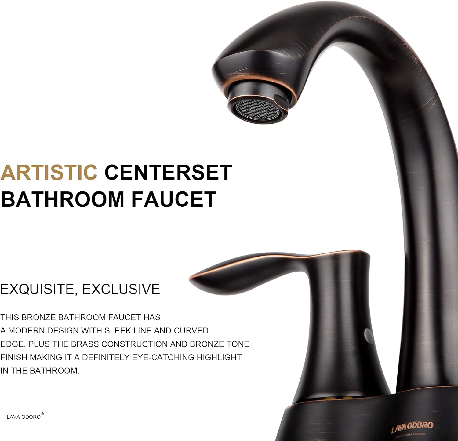 Oil Rubbed Bronze Bathroom Faucet, Lava Odoro Modern Two Handle 4 Inch Centerset Bathroom Sink Faucet Bronze Vanity Faucet with Pop up Drain Assembly Supply Line, Spot-Resistant, BF423-ORB
