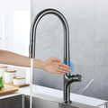 Modern Induction Brass Kitchen Faucet- Single Handle Flexible Control Cold and Hot Water 2 Function Sink Tap(Brushed Grey)