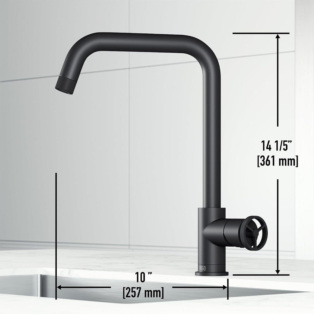 VIGO Cass Industrial 14 in. H Single Handle Kitchen Bar Faucet in Matte Black VG02040MB