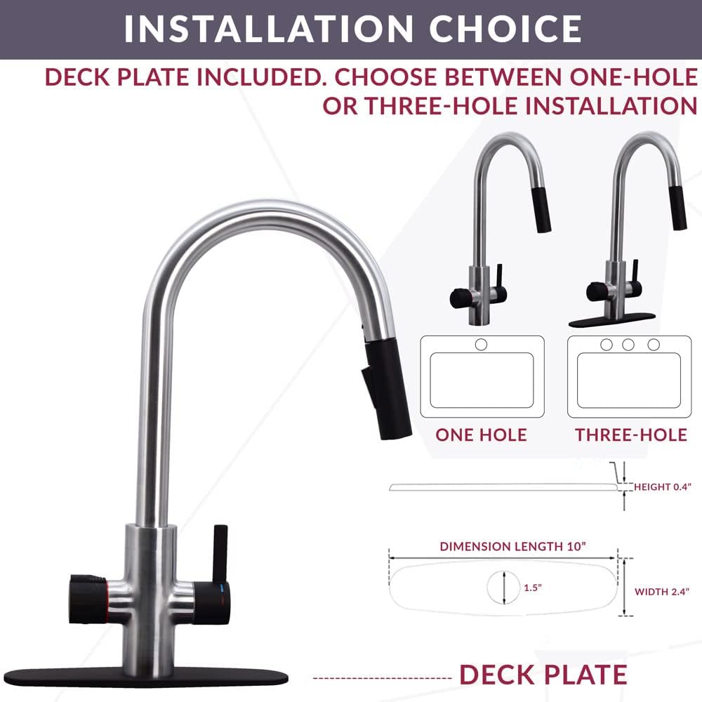 Westbrass BK13341-2062 33' Single Bowl Reversible Apron Front Solid Surface Kitchen Sink with 4 in 1 Function Faucet, Dual Water Filters, Drain Basket and Soap Dispenser, Stainless Steel/Matte Black