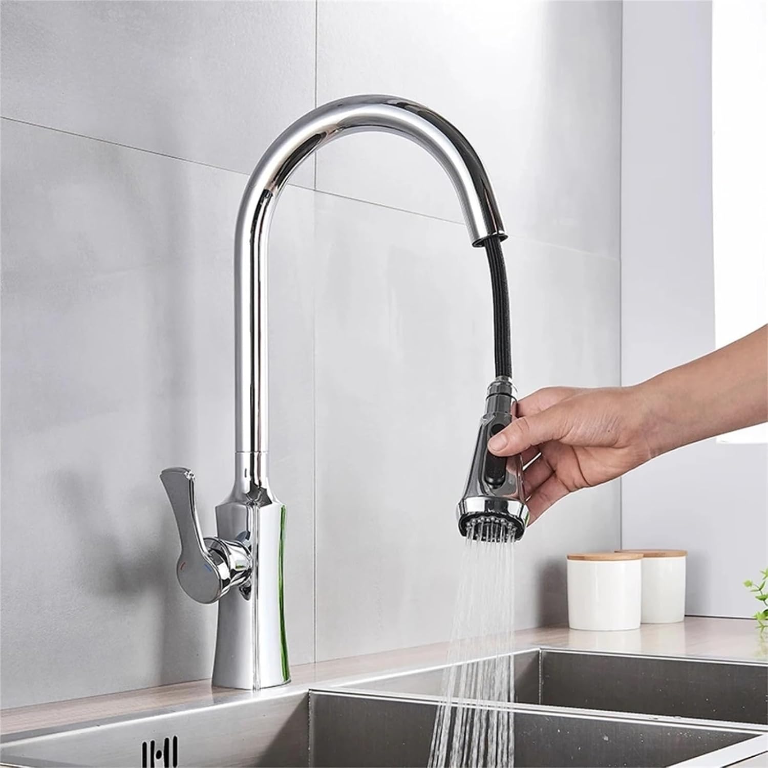 Kitchen Faucet Pull Out 2 Function Head Kitchen Sink Mixers Deck Mounted Spring Mixer Faucet(Brushed Gold)