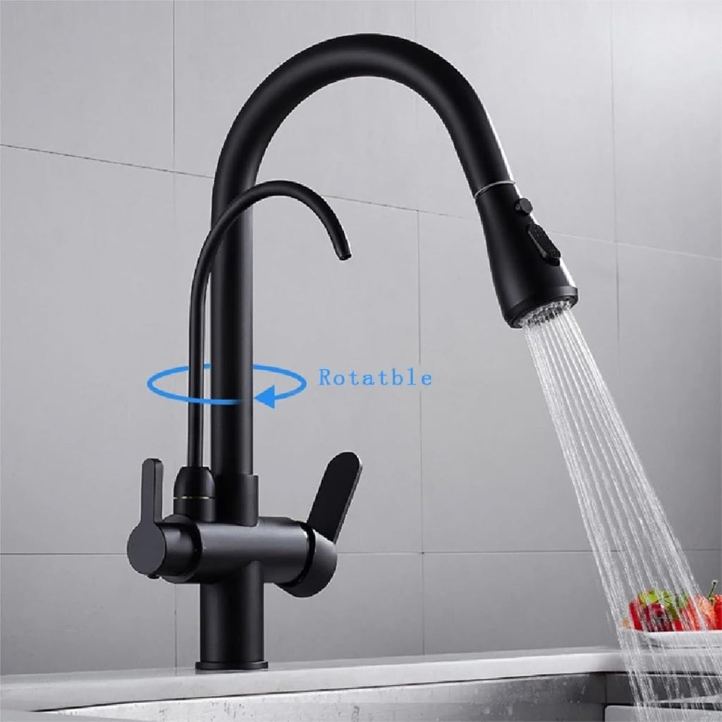 Filter Kitchen Faucet Brass Kitchen Faucet with Pure Water Pull Out Rotatble Hot Cold(Matte Black)