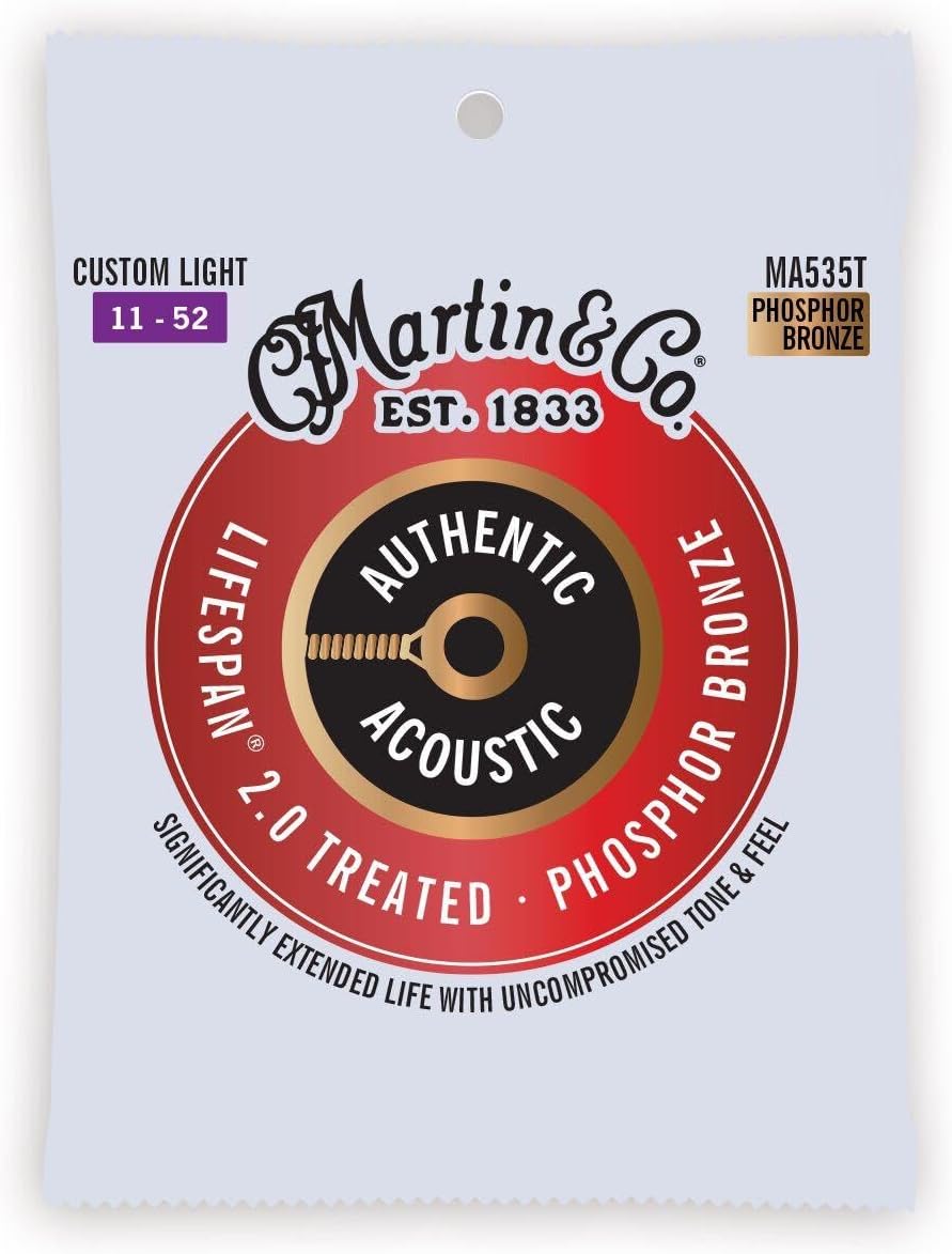 Martin MA550T Authentic Acoustic Lifespan 2.0 92/8 Phosphor Bronze Medium 13-56 (10-Pack Bundle)