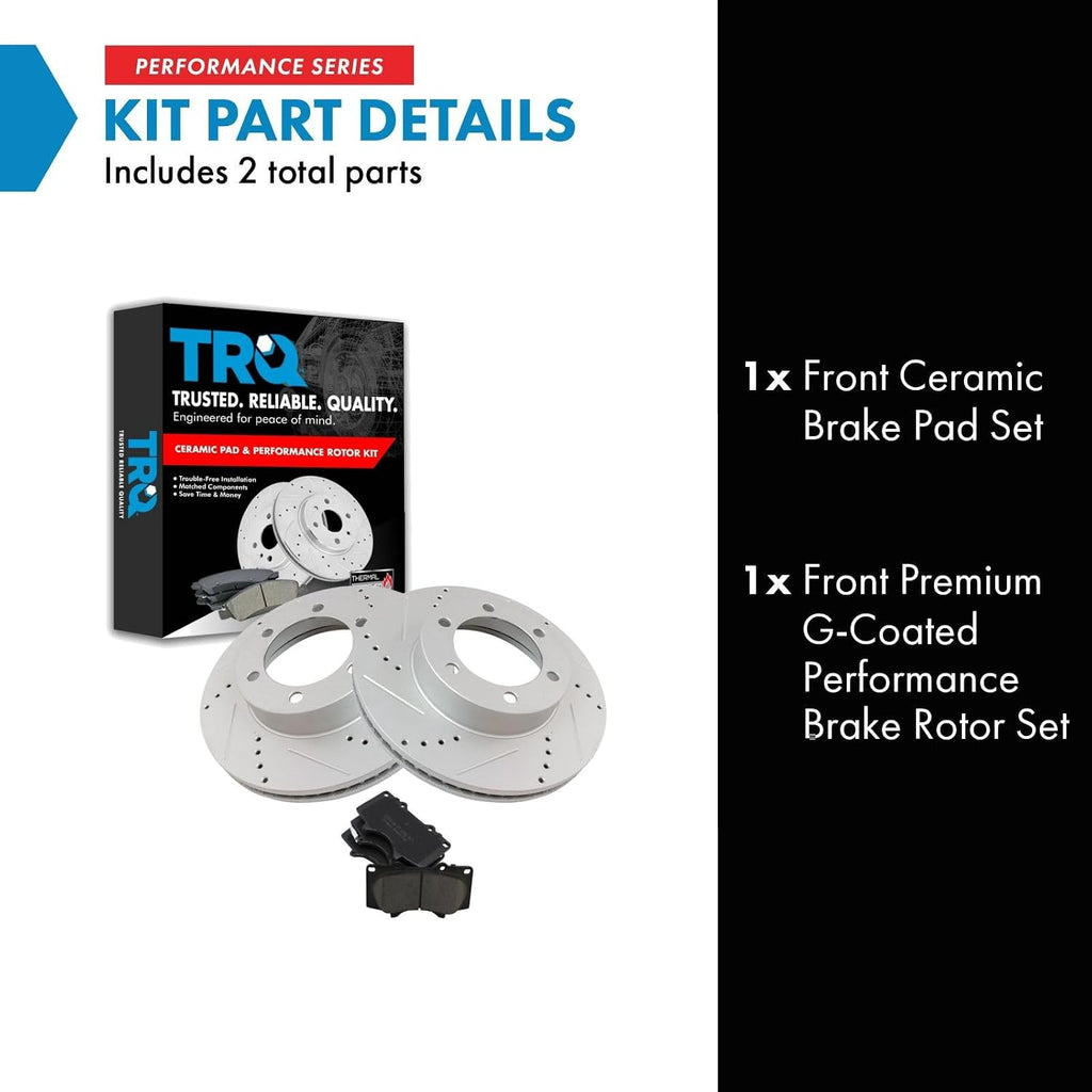 TRQ Performance Front Ceramic Brake Pad and Rotor Set 12.56 in 6-Lug for 2000-2003 Toyota Tundra with 5.3 Inch Front Pad Length 2004-2006 03 Sequoia with 04-07