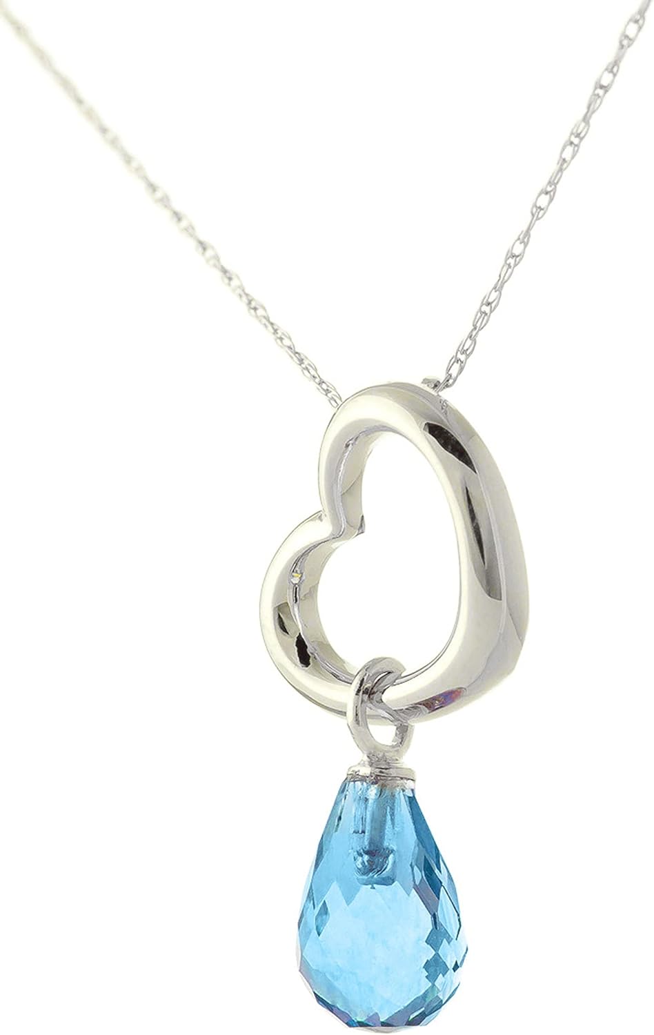 Galaxy Gold GG 14K Gold Open Heart with Genuine Blue Topaz Drop Pendant Necklace