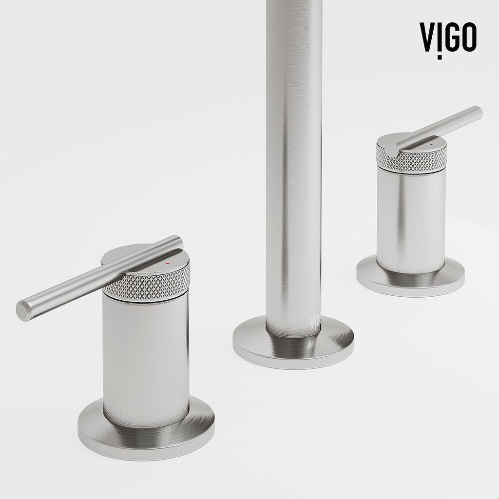 VIGO Sterling Two-Handle Three-Hole Mount Widespread Bathroom Sink Faucet, 7-Inch, Brushed Nickel, Modern Design, Solid Brass, 1.2 GPM WaterSense & Ceramic Disc Valve, Corrosion-Resistant