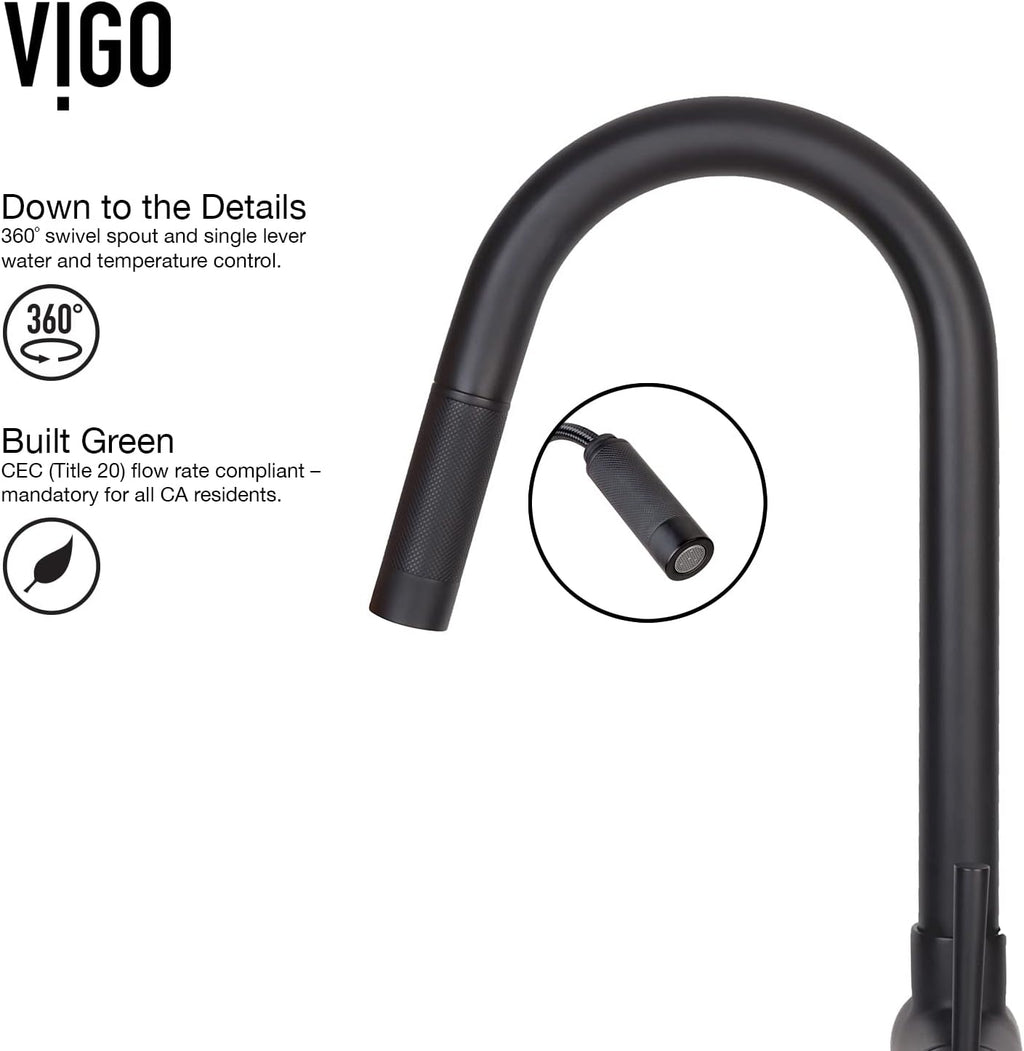 VIGO Gramercy 17'' H Single Handle Pull-Down Spout Kitchen Faucet in Matte Black-VG02008MB