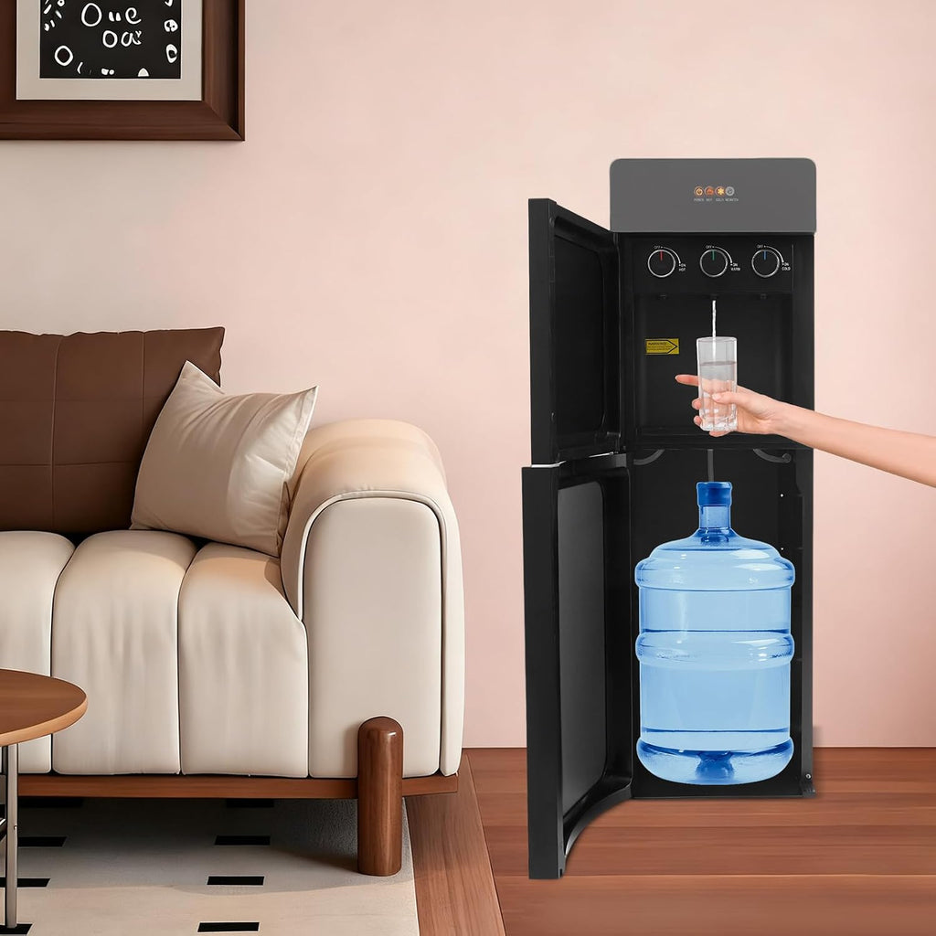 Bottom Loading Water Cooler Dispenser, Premium Standing Water Dispenser w/Heating and Cooling Functions, 4 Indicator Lights Hot and Cold Water Dispenser for Home, Office (Silver-Gray)