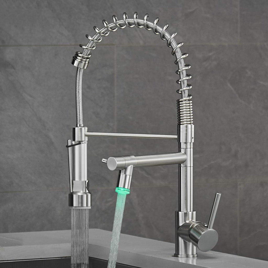 AIMADI Commercial Pull Down Kitchen Faucet Sprayer with LED Light,Single Handle Stainless Steel Kitchen Sink Faucets with Pull Down Sprayer,Suitable for Farmhouse Camper Laundry Rv Bar