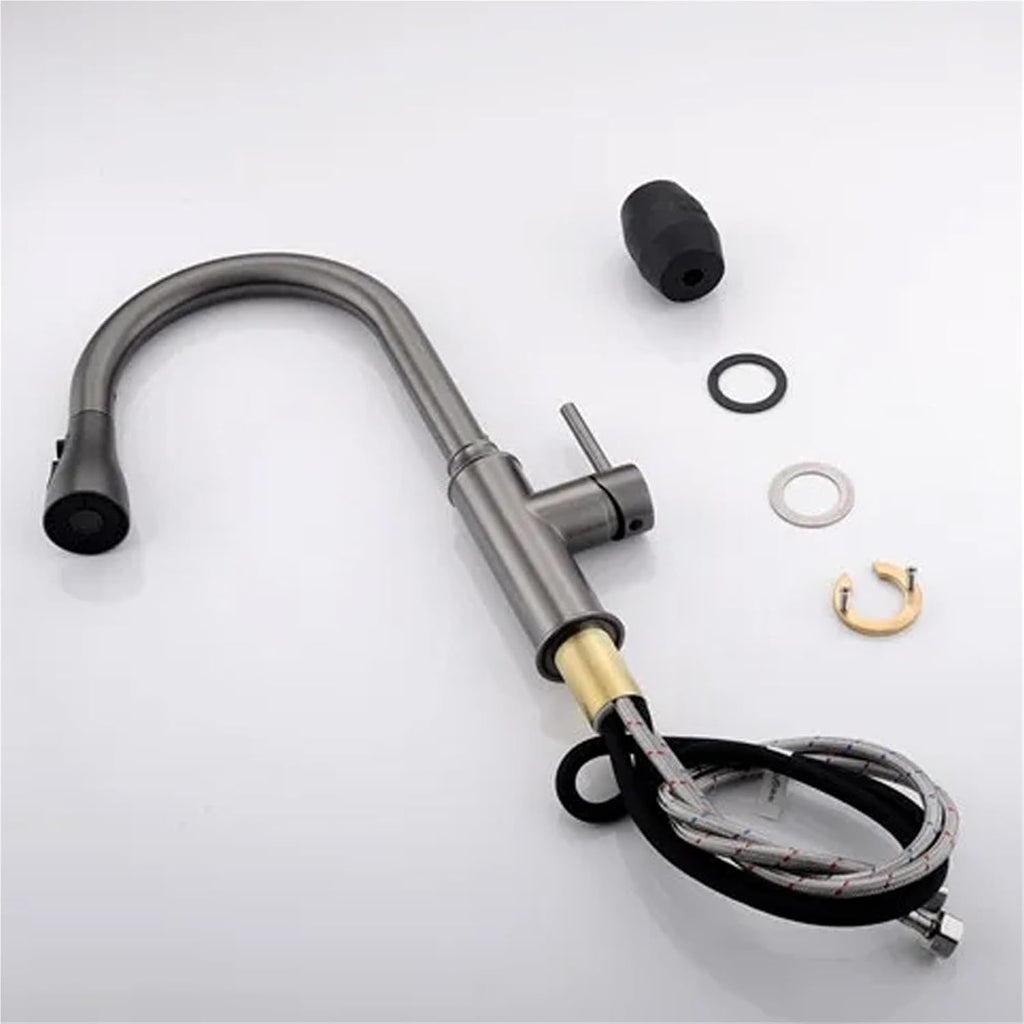 Kitchen Pull-Out Faucet Hot and Cold Water Sink Stainless Steel 360 Rotating Telescopic Faucet(Nickel)