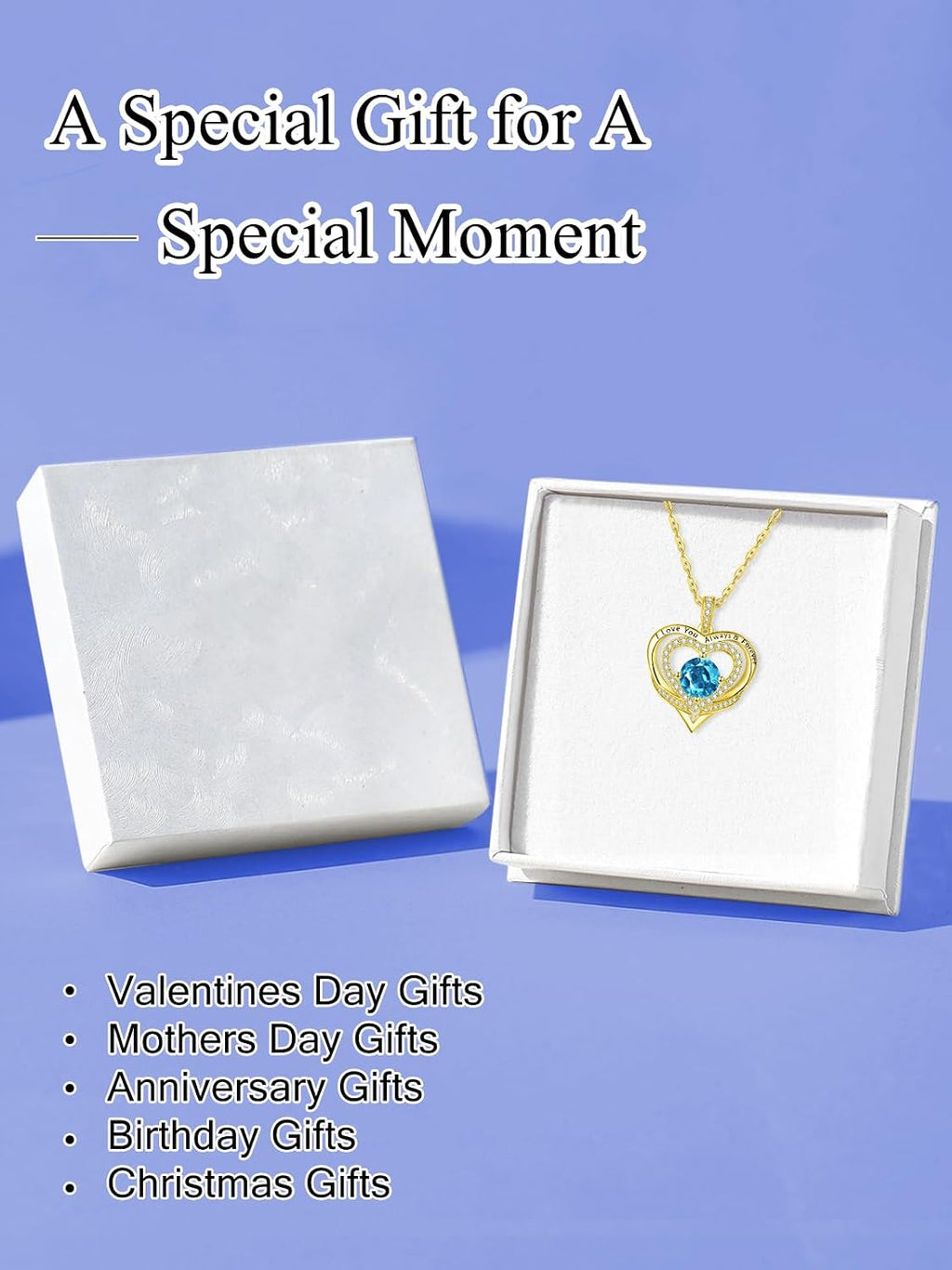 14K Gold Heart Necklaces for Women with Birthstone Pendant ，Double Hearts Necklace Jewelry Gift for Girlfriend Mom Anniversary Birthday Adjustable Chain 18' + 2' 'I Love You Always & Forever