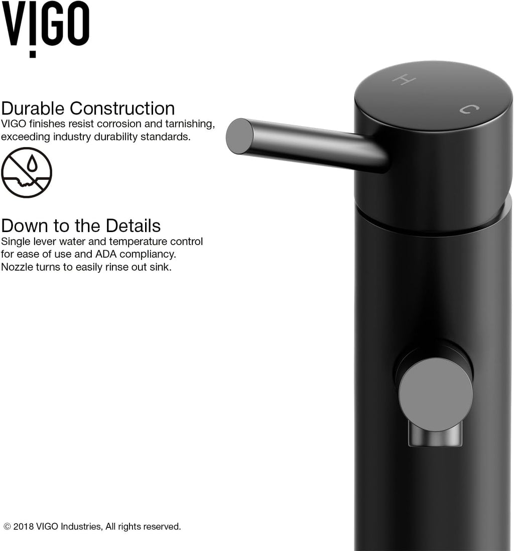 VIGO Noma Single-Handle Single-Hole Mount Bathroom Sink Faucet, 8-Inch, Matte Black, Modern Design, Solid Brass, 1.2 GPM WaterSense & Ceramic Disc Valve, Corrosion-Resistant