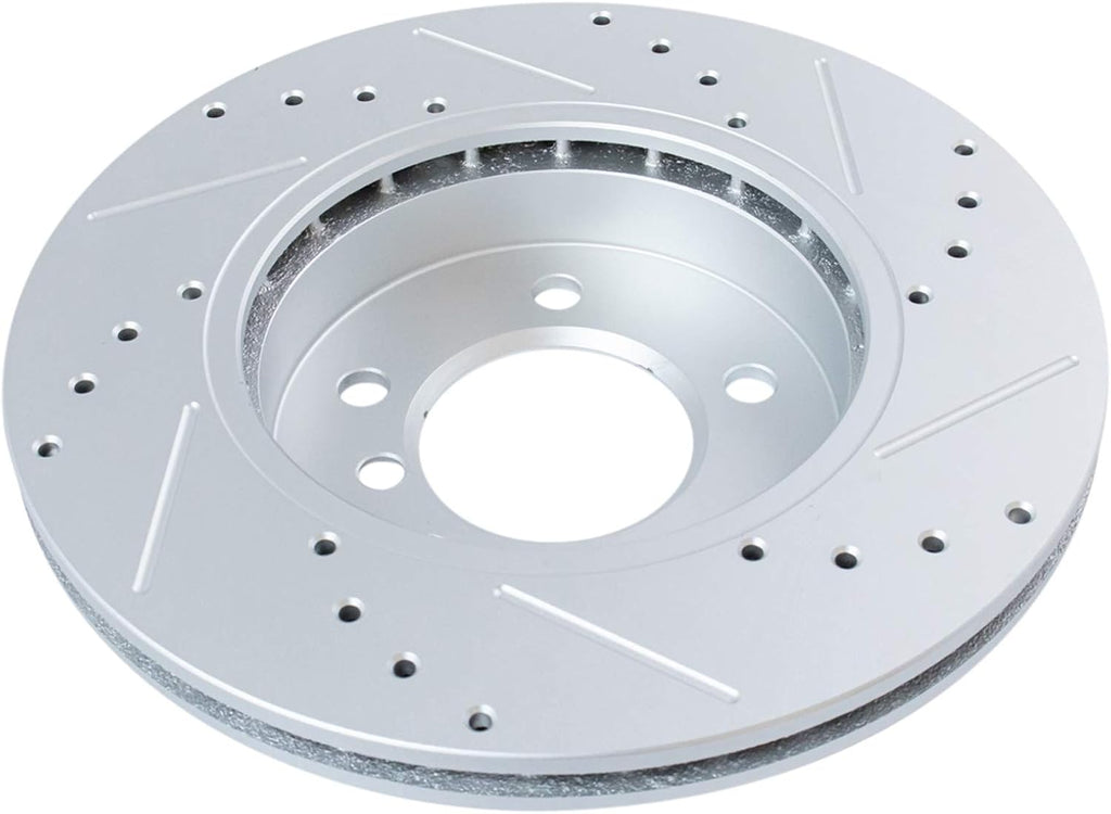 TRQ Performance Front Brake Pad and Rotor Set Ceramic Drilled Slotted Coated Vented Rotors Compatible with 99-00 328i 2000 323Ci 323i 328Ci 01-06 325Ci 01-05 325i 325xi 01-02 Z3 03-05 Z4