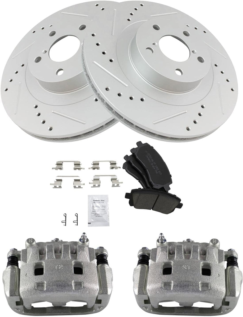 TRQ Performance Front Brake Pad and Rotor Set Ceramic Vented Coated Rotors Calipers Compatible with 2003 Subaru Impreza 2002 Legacy