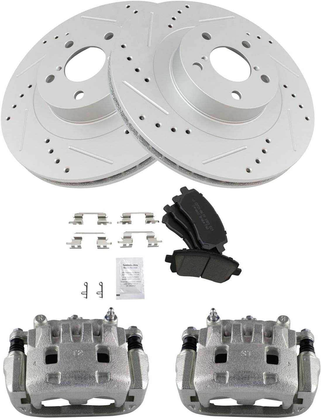 TRQ Performance Front Brake Pad and Rotor Set Ceramic Vented Coated Rotors Calipers Compatible with 2003 Subaru Impreza 2002 Legacy