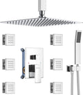 DASAN Full Body Shower System with 6 PCS Body Spray Jets & 12'' Rain Shower Head & Handheld, Ceiling Mount Rain Shower System Polished Chrome Shower Faucets Sets Complete with Valve, SA-SS03ACH-S12C