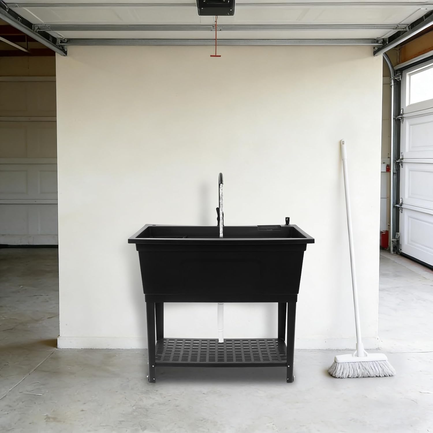 Free Standing Utility Sink, 39.9'L × 15'W × 23.6'H Freestanding Sink with Cold and Hot Water Faucet,Hoses, Soap Dispenser and Drain Kit for Kitchens, Bathrooms