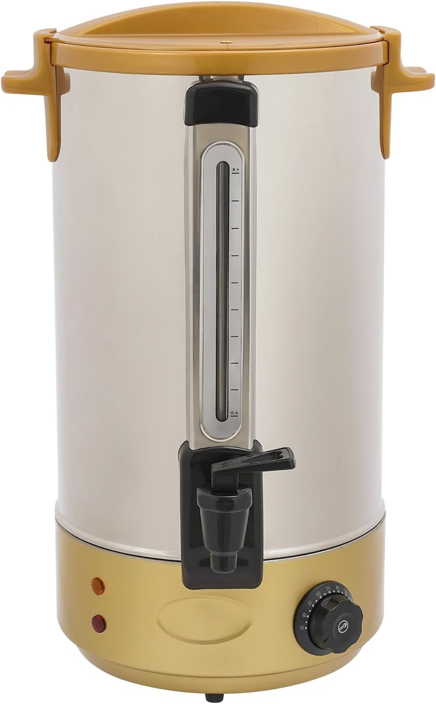 Commercial Coffee Urn, 1800W 28L/7.4Gal Stainless Steel Hot Coffee Dispenser with Faucet for Hot Beverage Tea Chocolate, Adjustable Temperature 86-248℉ (Gold)