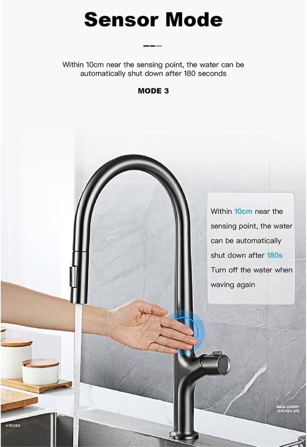 Modern Induction Brass Kitchen Faucet- Single Handle Flexible Control Cold and Hot Water 2 Function Sink Tap(Brushed Grey)