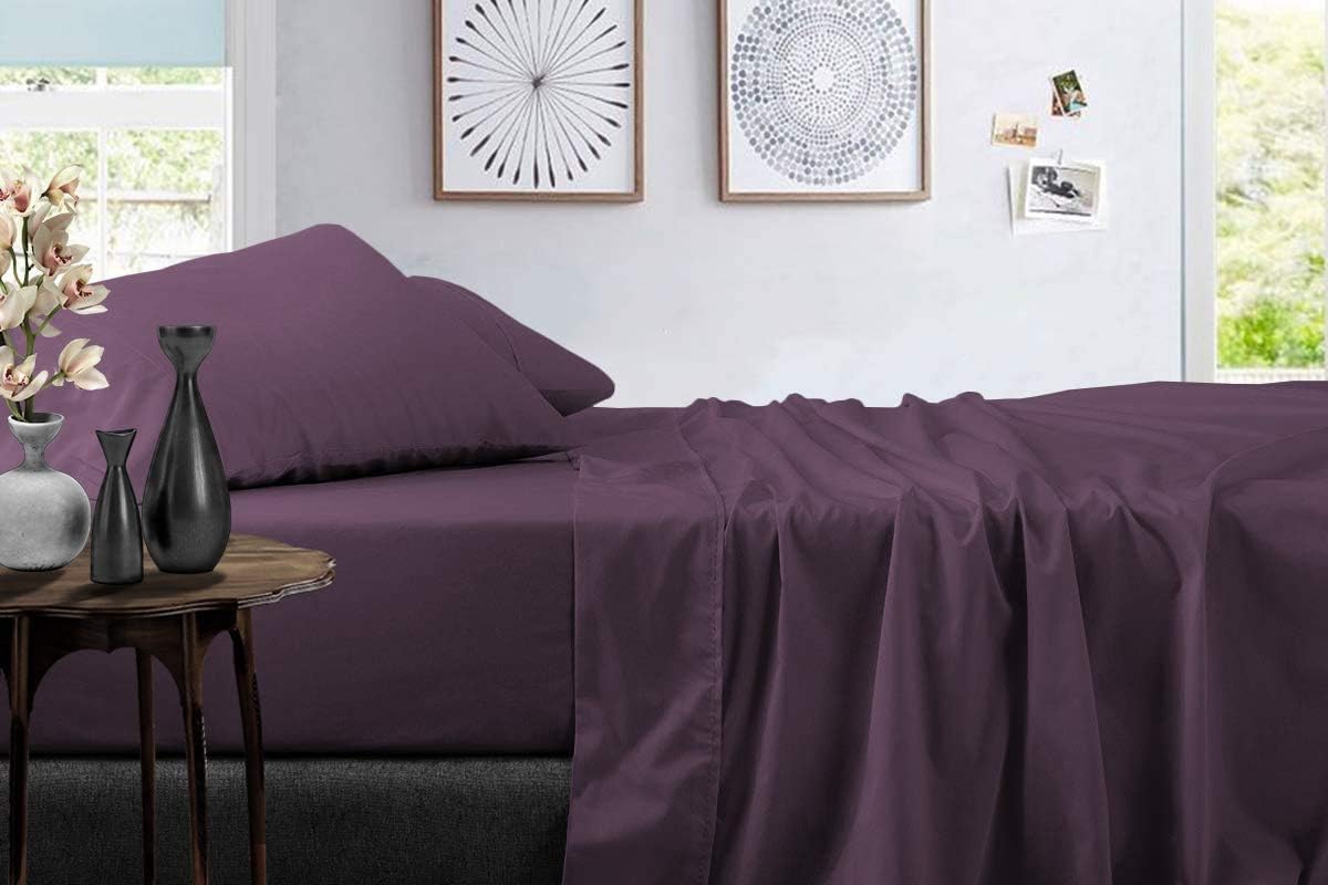 Kamas 6PC Sheet Sets Twin Plum 1000 Thread Count Egyptian Cotton, Sateen Weave for Soft&Comfort Feel, Fits Mattress Upto 18'' Deep Pocket (Twin- 6 PC Sheet Sets, Plum)