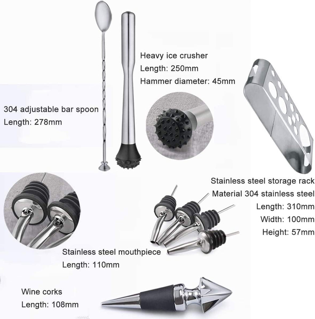 Bar Set 13-Piece Wine and Cocktail Mixing Bar Set–Bartender Kit W/Essential Barware Tools - Stainless Steel Shaker, Ice Bucket, Muddler, Double Sided Jigger/750Ml