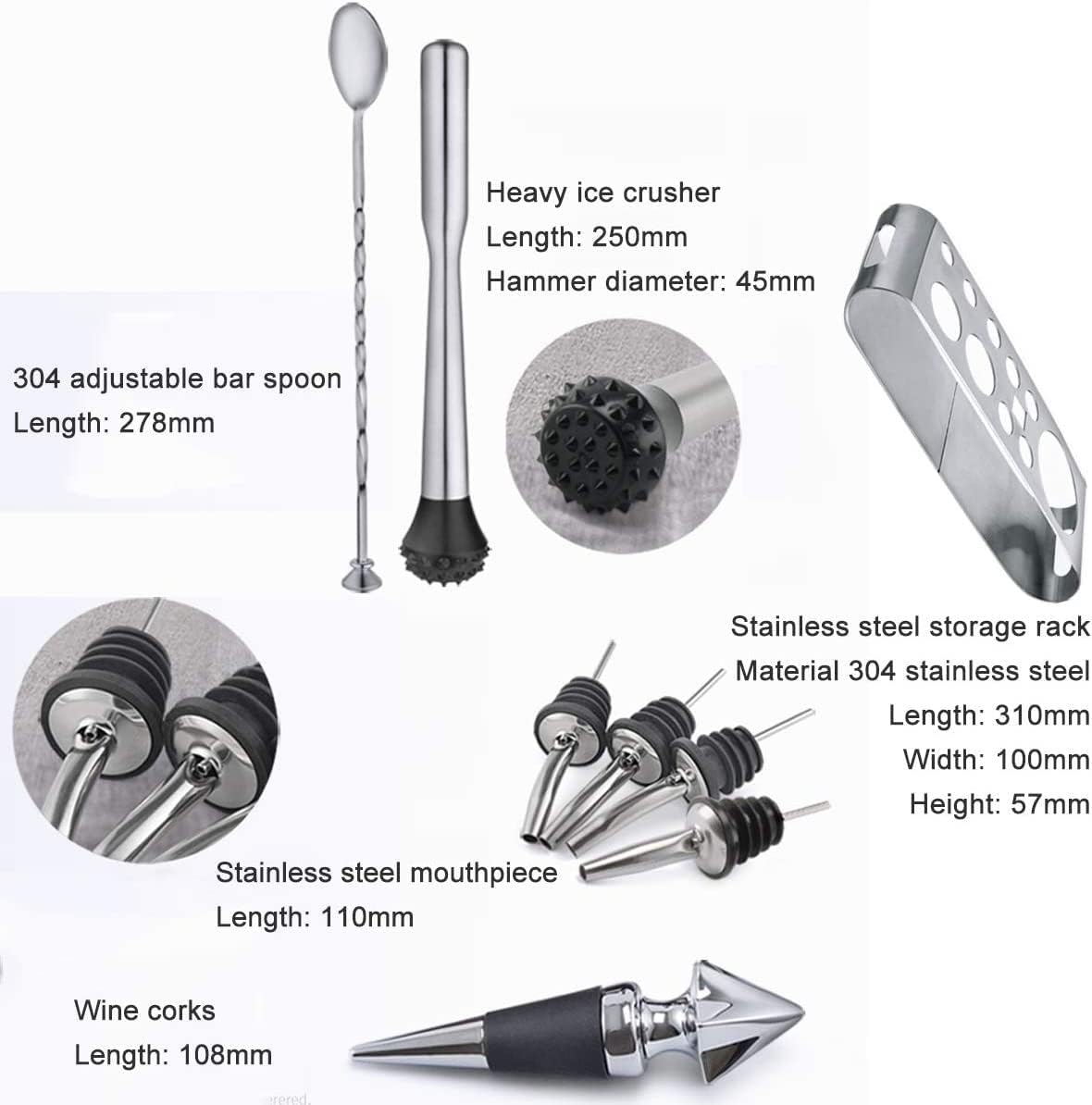Bar Set 13-Piece Wine and Cocktail Mixing Bar Set–Bartender Kit W/Essential Barware Tools - Stainless Steel Shaker, Ice Bucket, Muddler, Double Sided Jigger/750Ml