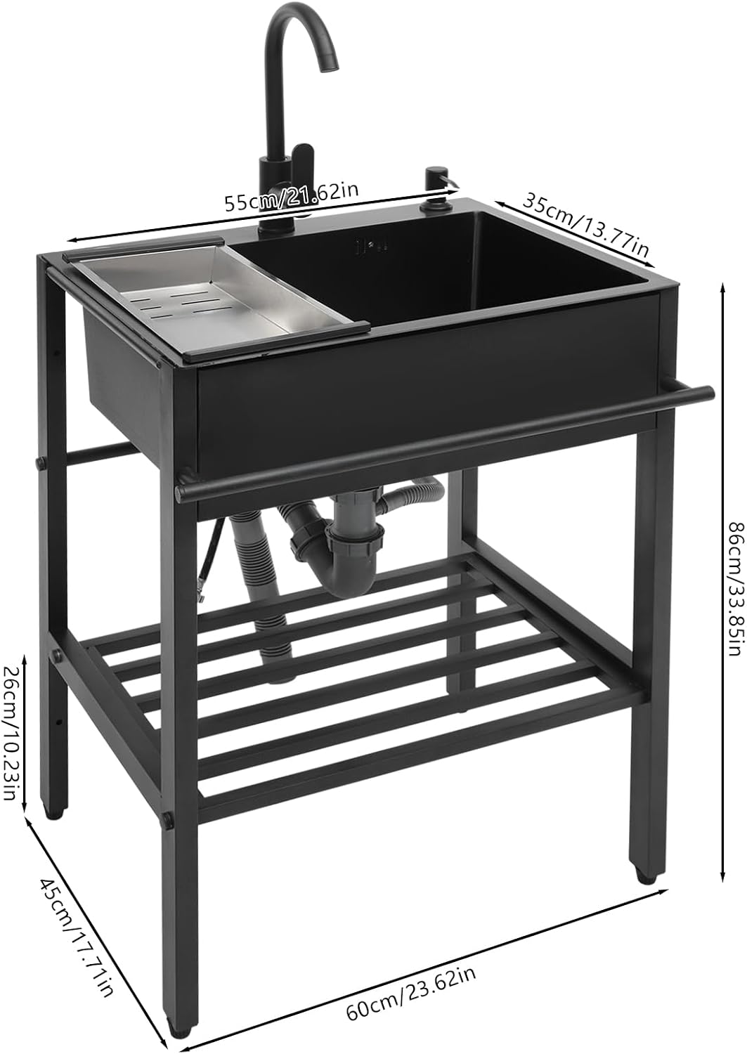Stainless Steel Utility Sink,Free Standing Single Bowl Kitchen Sink with Cold and Hot Faucet Water Pipe kit,Outdoor Indoor Stainless Steel Sink for Laundry Room,Garage,Basement